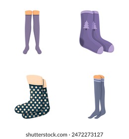 Trendy sock icons set cartoon vector. Stylish cotton and woolen sock. Trendy clothing item