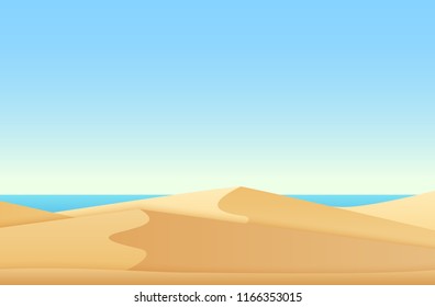 Trendy soft flat gradient color style landscape with desert and ocean sea beach vector illustration.