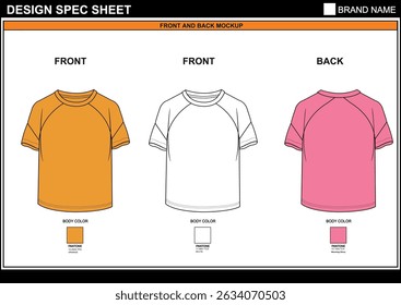 TRENDY SOLID KIDS RAGLAN CAD EDITABLE FLAT TECHKNICAL FASHION SKETCH VECTOR MOCKUP