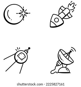 Trendy Space Elements Hand Drawn Icons 
