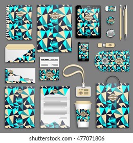 Trendy sparkling Corporate identity template set. Business stationery mock-up with logo. Branding design. Geometric background.