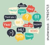 Trendy speech bubbles set in flat design with short messages.