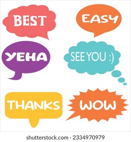 Trendy speech bubbles set in flat design with short messages.