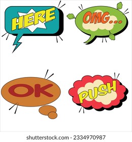 Trendy speech bubbles set in flat design with short messages.