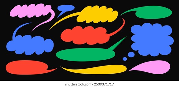 Trendy speech bubbles set. Flat multicolored design elements isolated on black background.