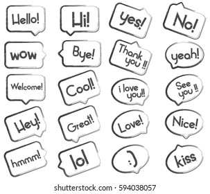 trendy speech bubbles set with short messages