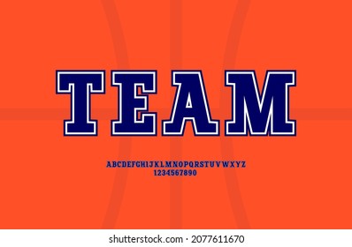 Trendy sport font, bold slab serif alphabet, uppercase and lowercase Latin letters from A to Z and Arab numbers from 0 to 9, vector illustration 10EPS