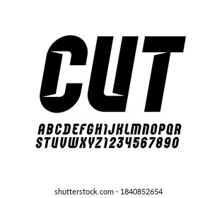 Trendy sport font, modern black alphabet, italic uppercase Latin letters from A to Z and Arab numbers from 0 to 9, vector illustration 10EPS