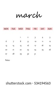 Trendy spring concept for calendar 2017. Stylish weekly and daily planner, organizer and schedule template with notes. 