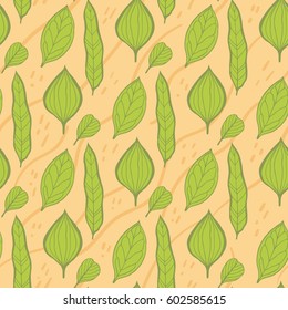 Trendy spring design. Hand drawn seamless vector pattern with leaves and nature elements
