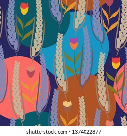 Trendy Spring Floral Pattern. Hand-drawn vector illustration. Seamless ornament for decor, wallpaper, gift paper, souvenir and patchwork designs