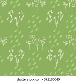 Trendy spring seamless vector pattern with hand drawn florals and abstract shapes