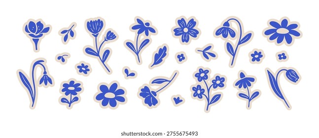 Trendy spring summer cutout flowers set stickers