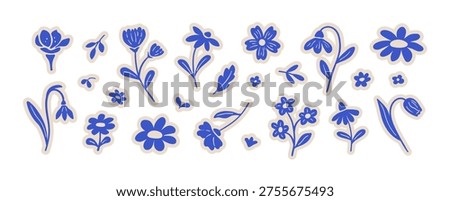 Trendy spring summer cutout flowers set stickers