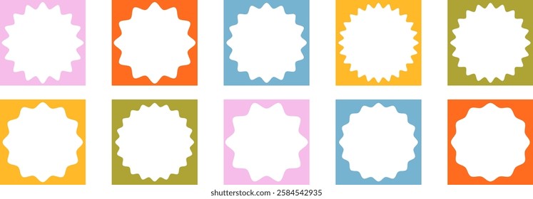 Trendy square frames with zigzag edges. Set of wave and curvy borders. Modern vector stories template.