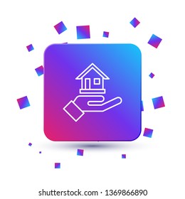 Trendy square with particles House Care Logo, House + Hand Logo