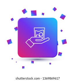Trendy square with particles Whiskey in the glass with ice cubes icon.