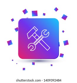 Trendy square with particles Wrench and hammer. Tools icon