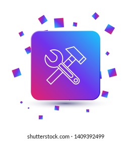 Trendy square with particles Wrench and hammer. Tools icon