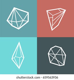 Trendy square postcard with 4 different outline crystals. Diamond shapes print. Poster.