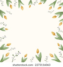 Trendy square templates with floral elements. spring flowers, tulips, leaves. suitable for social networks, postcards, banners, web. vector