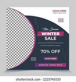 Trendy square Winter fashion sale  mega offer discount post  templates. winter sale social media post banner design and web internet ads.