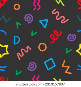 Trendy squiggles  90s style seamless pattern. Simple childish print. For textile, backdrop, packaging. Vector illustration