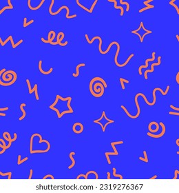 Trendy squiggles  90s style seamless pattern. Simple childish print. For textile, backdrop, packaging. Vector illustration