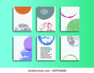 Trendy stamped cards design . Grunge style . Geometric pattern . Motion wallpaper element. For paper art , brochure , poster, booklet, visit card, flyer or banner. Abstract Vector Illustration.