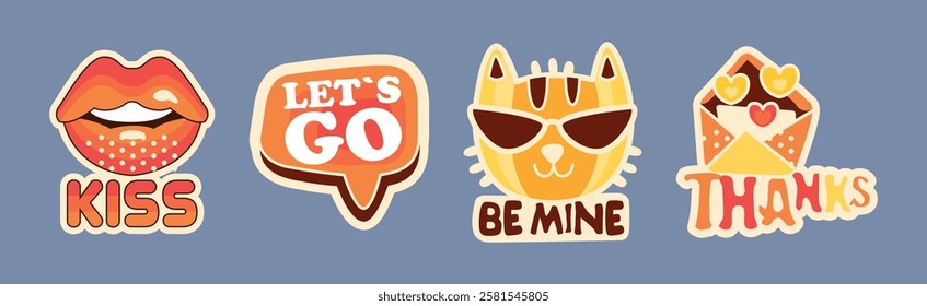 Trendy Sticker and Patch with Cool Inscription Vector Set