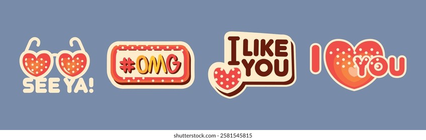 Trendy Sticker and Patch with Cool Inscription Vector Set