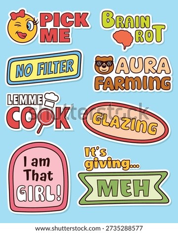 Trendy sticker set of gen z slang and catchphrases