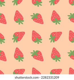 Trendy Erdbeermuster. Cute Cartoon Erdbeeren. Dekor, Stoffdruck, Kindertextilien. Banner, Broschüre, Poster, Karte. Vektorgrafik.