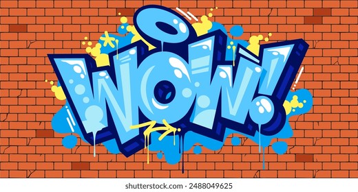 Trendy Street Art Abstract Word Wow In Graffiti Urban Style Lettering Vector Illustration Art