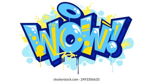 Trendy Street Art Abstract Word Wow In Graffiti Urban Style Lettering Vector Illustration Art