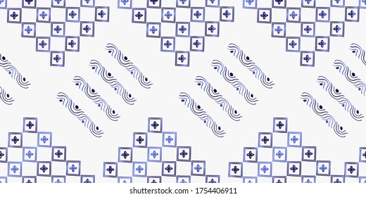 trendy stripes pattern Vector blue line hand drawn seamless