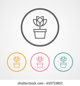 trendy stroke flat rose flower with pot icon