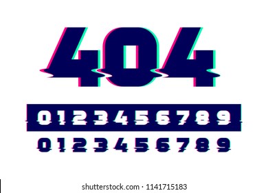 Trendy style distorted glitch font numbers, vector illustration