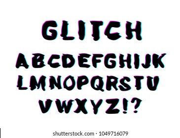 Trendy style distorted glitch typeface.  Latin letters. Vector illustration.
