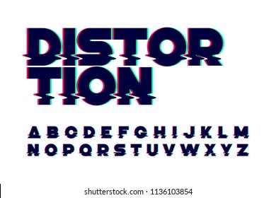 Trendy style distorted glitch typeface, vector illustration