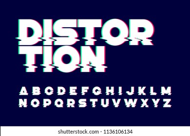 Trendy style distorted glitch typeface, vector illustration