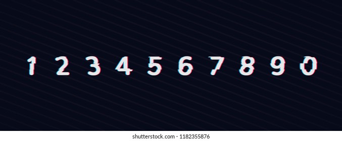 Trendy style distorted glitch typeface. Numbers vector illustration. Stock vector
