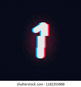 Trendy style distorted glitch typeface number 1, one. Numbers vector illustration. Stock vector