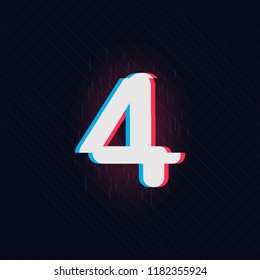 Trendy style distorted glitch typeface number 4, four. Numbers vector illustration. Stock vector