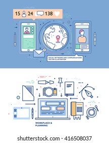 Trendy Style. Flat Design Icons. Thin Line Vector Elements for Business Illustrations. Set of application development, web site coding, information and mobile technologies concepts.