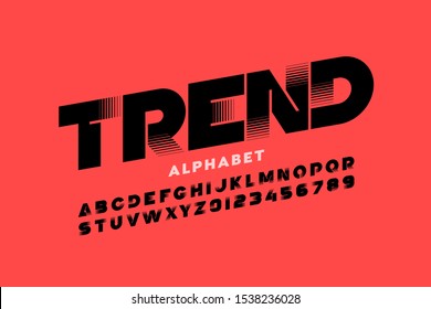 Trendy style font design, alphabet letters and numbers, vector illustration