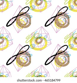 Trendy style geometric elements Memphis. Retro style of texture, pattern with watercolor spots.