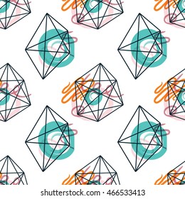 Trendy style geometric elements Memphis. Retro style of texture, pattern with watercolor spots.