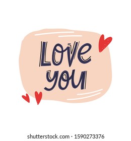 Trendy style hand drawn template for greeting Happy valentines day cards and party invitations, banner, posters and other. Love and romance concept. Hearts and lettering Love you text.