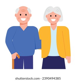 A trendy style icon of old couple, flat characters 